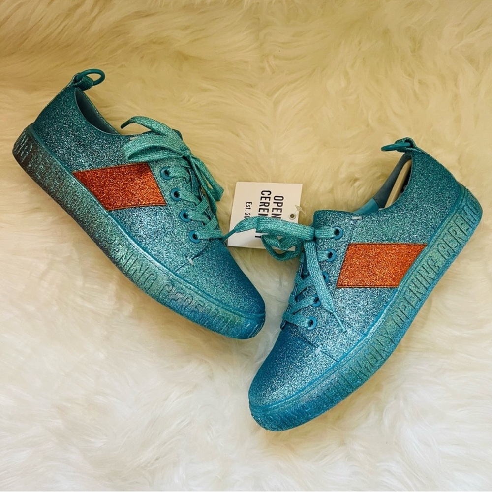 New! OPENING CEREMONY La Cienega Glitter Lace Up Platform Sneakers - Picture 5 of 16